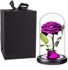 Preserved Roses Purple Real Preserved Rose in Glass Dome with Wooden Base, Rose Preserved Never Withered Romantic Gifts for Her, Valentine'S Day, Mother'S Day, Birthday (9 Inch, Purple)