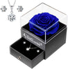Preserved Real Rose with Necklace and Earrings in a Gift Box, Rose Flower Romantic Gifts for Her on Mothers Day Valentines Day Anniversary Christmas Birthday Gifts for Women - Blue