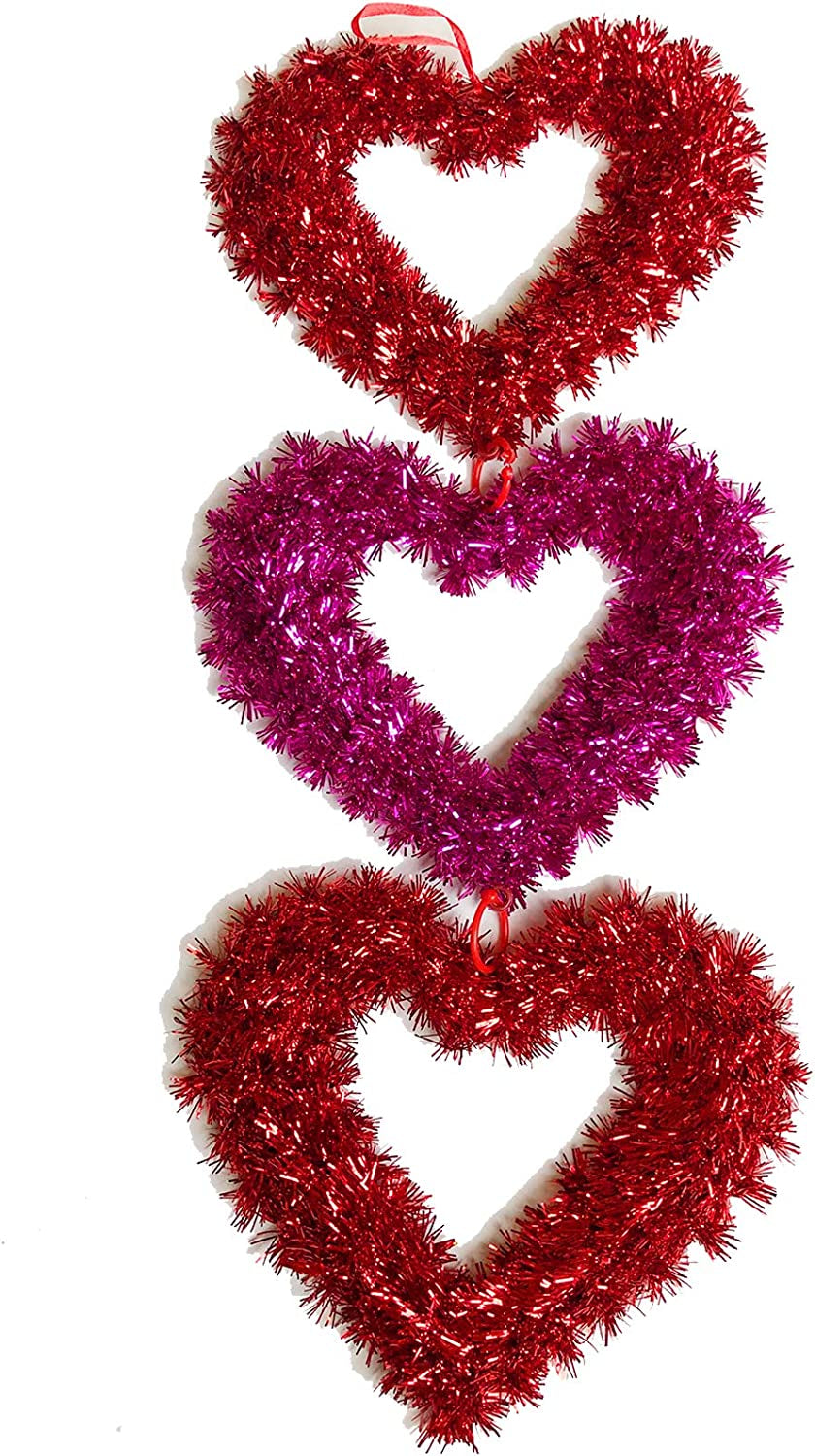 Valentines Day Decorations for the Home Front Door 19" Valentine Heart Decor Tinsel Red Hanging Sign Farmhouse Room Wall Hanger outside Valentines Day Home Decor Valentine Ornaments Pink Tinsel Heart