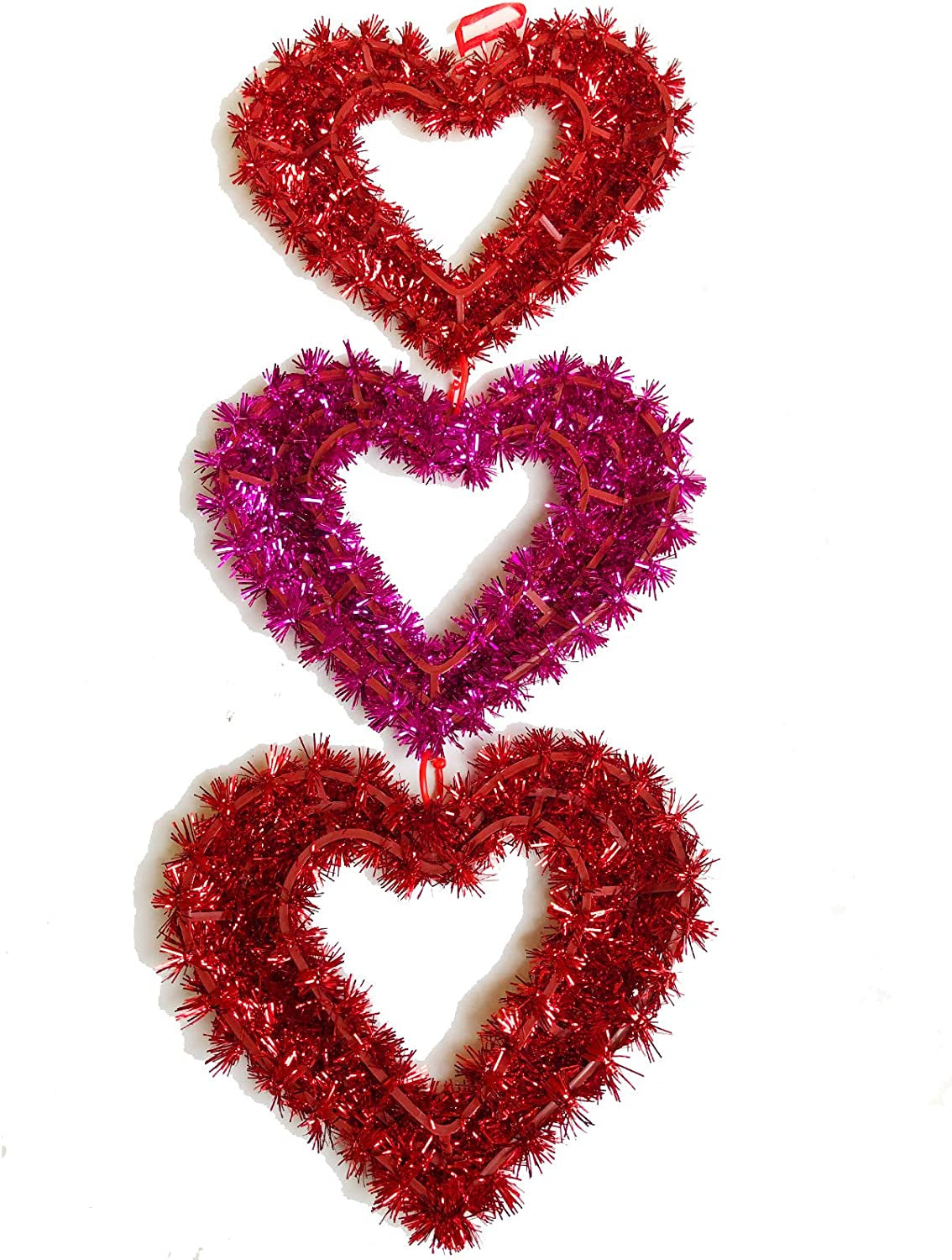 Valentines Day Decorations for the Home Front Door 19" Valentine Heart Decor Tinsel Red Hanging Sign Farmhouse Room Wall Hanger outside Valentines Day Home Decor Valentine Ornaments Pink Tinsel Heart